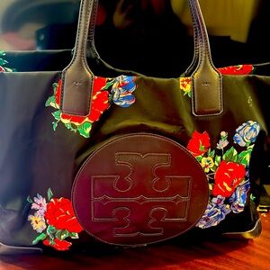 Tory Burch Black Floral Tote